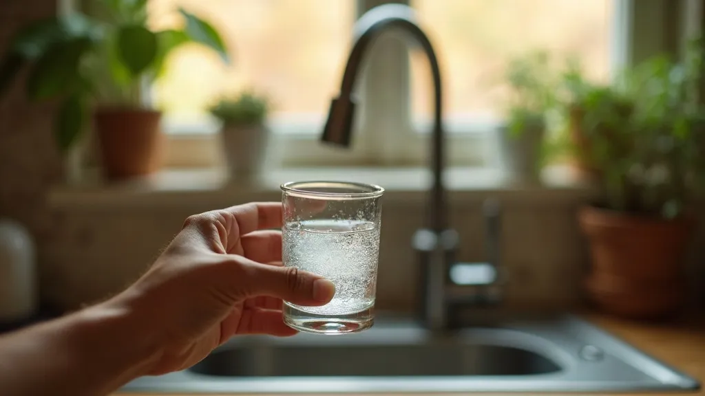 A glass of slightly cloudy tap water against window light